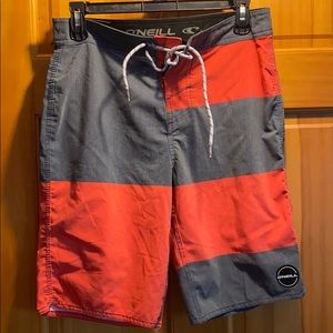 O’Neill grey and red striped board short